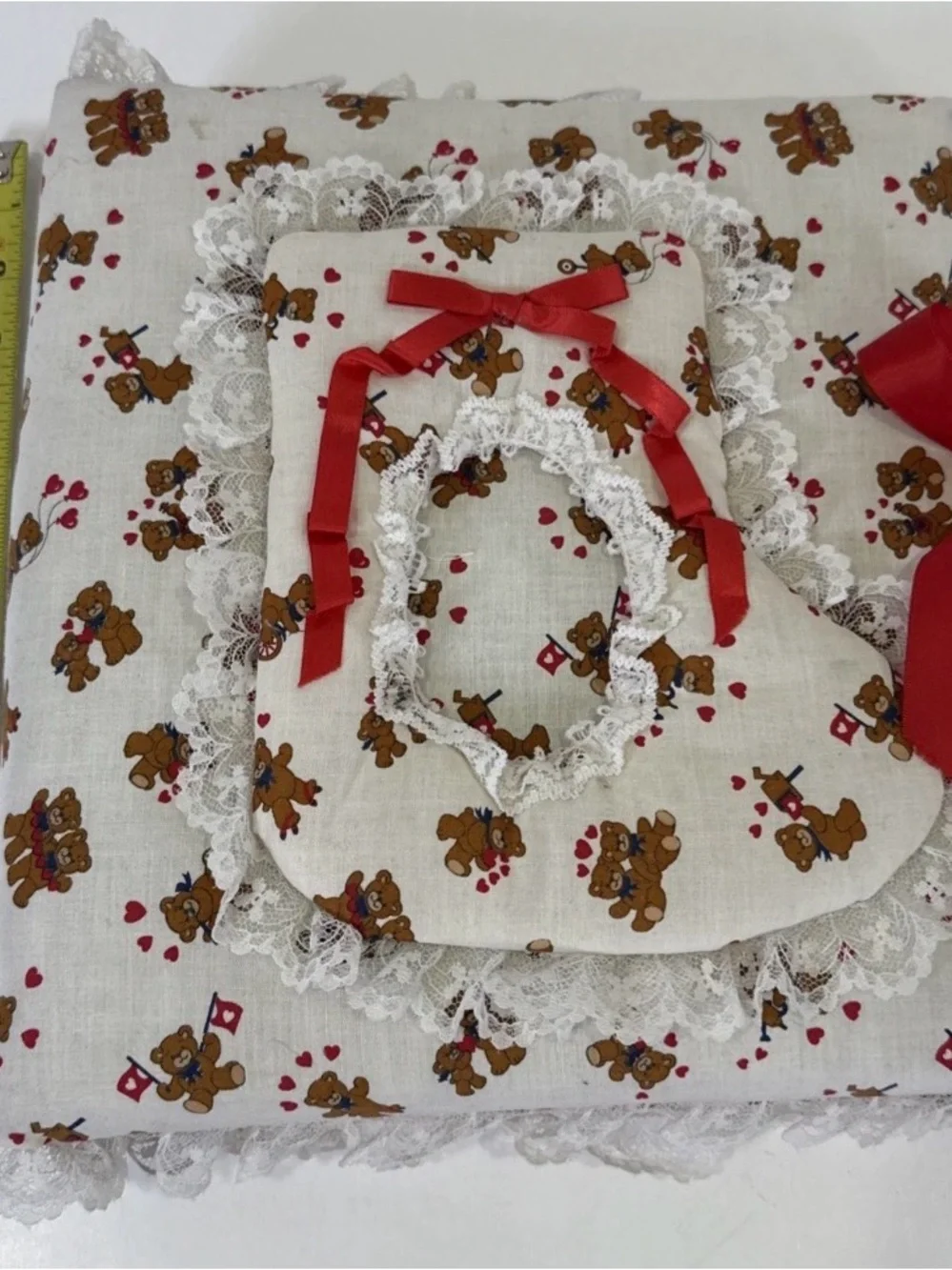 Vintage Granny Core Padded Handmade Fabric Teddy Bear Hearts Photo Album -Baby